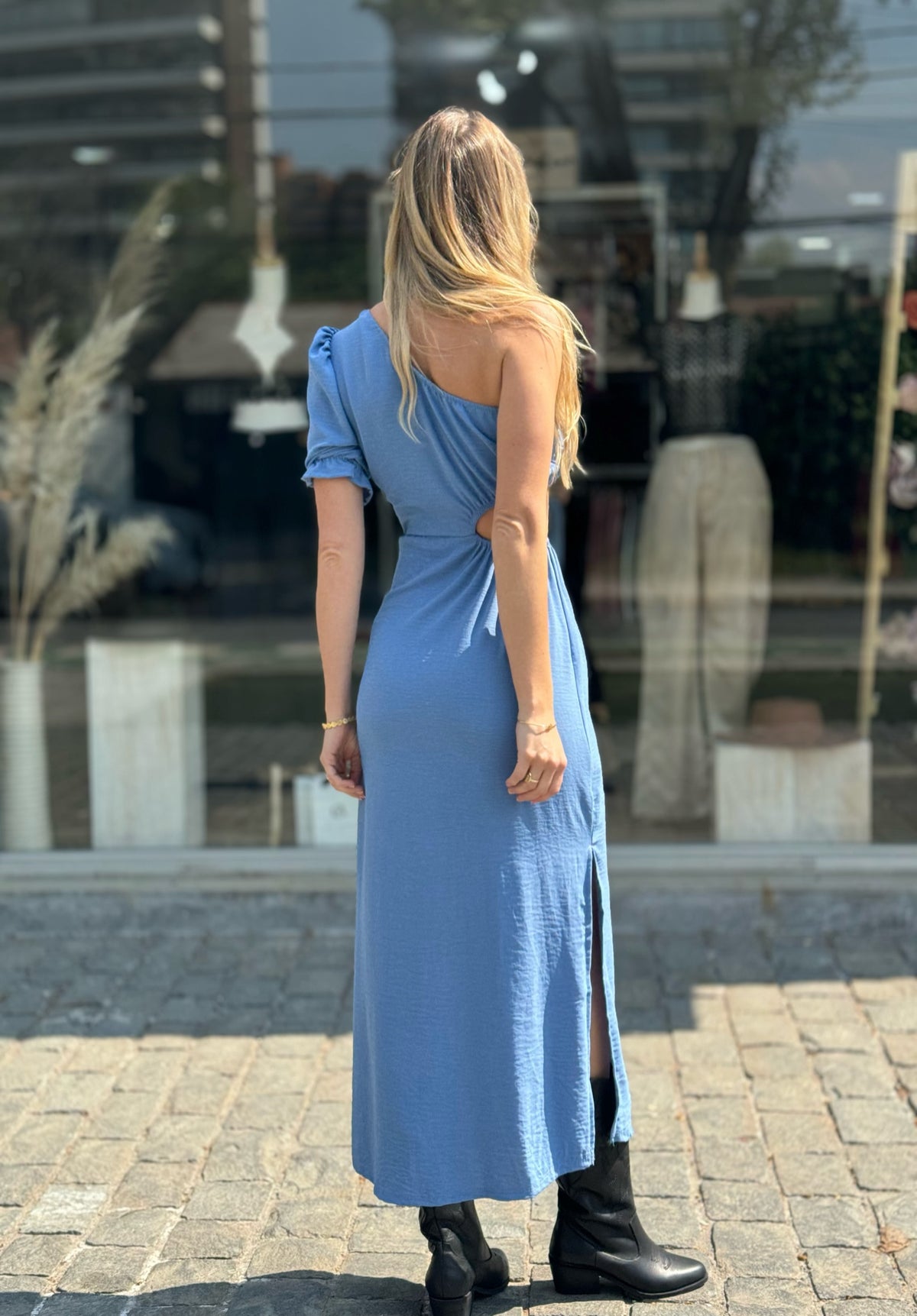 VESTIDO ASIMETRICO AZUL