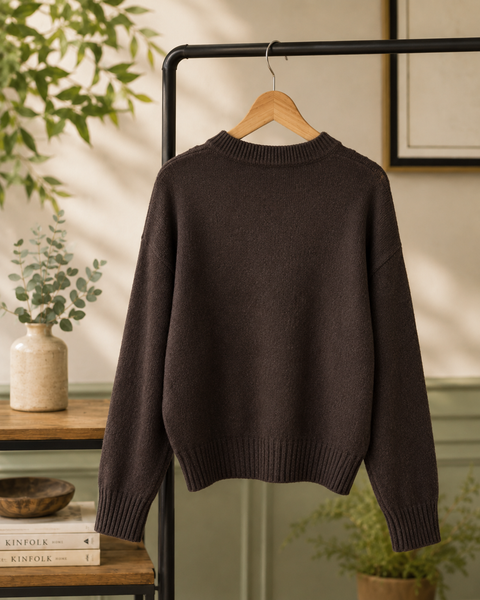 SWEATER CAFÉ MORO CON DISEÑO DE TRENZAS