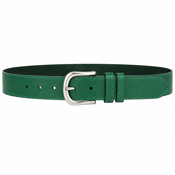 CINTURÓN VERDE CUERO LISO HEBILLA PLATEADA
