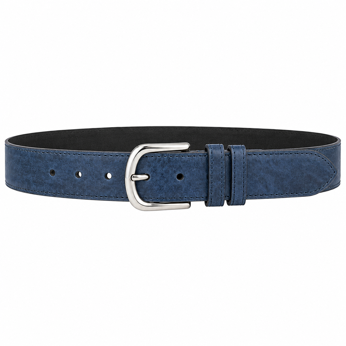 CINTURÓN AZUL CUERO REPTIL HEBILLA PLATEADA