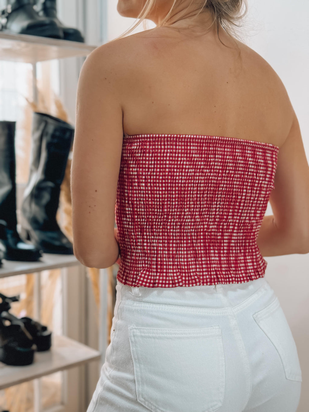 STRAPLESS VICHY ROJO