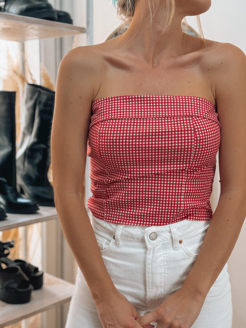 STRAPLESS VICHY ROJO